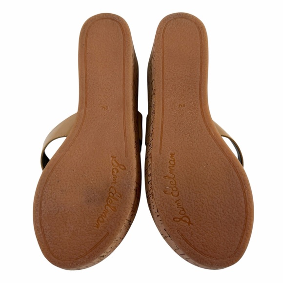 Sam Edelman Romy Faux Patent Platform Cork Wedge Thong Sandals Tan Size 8M - Picture 11 of 15